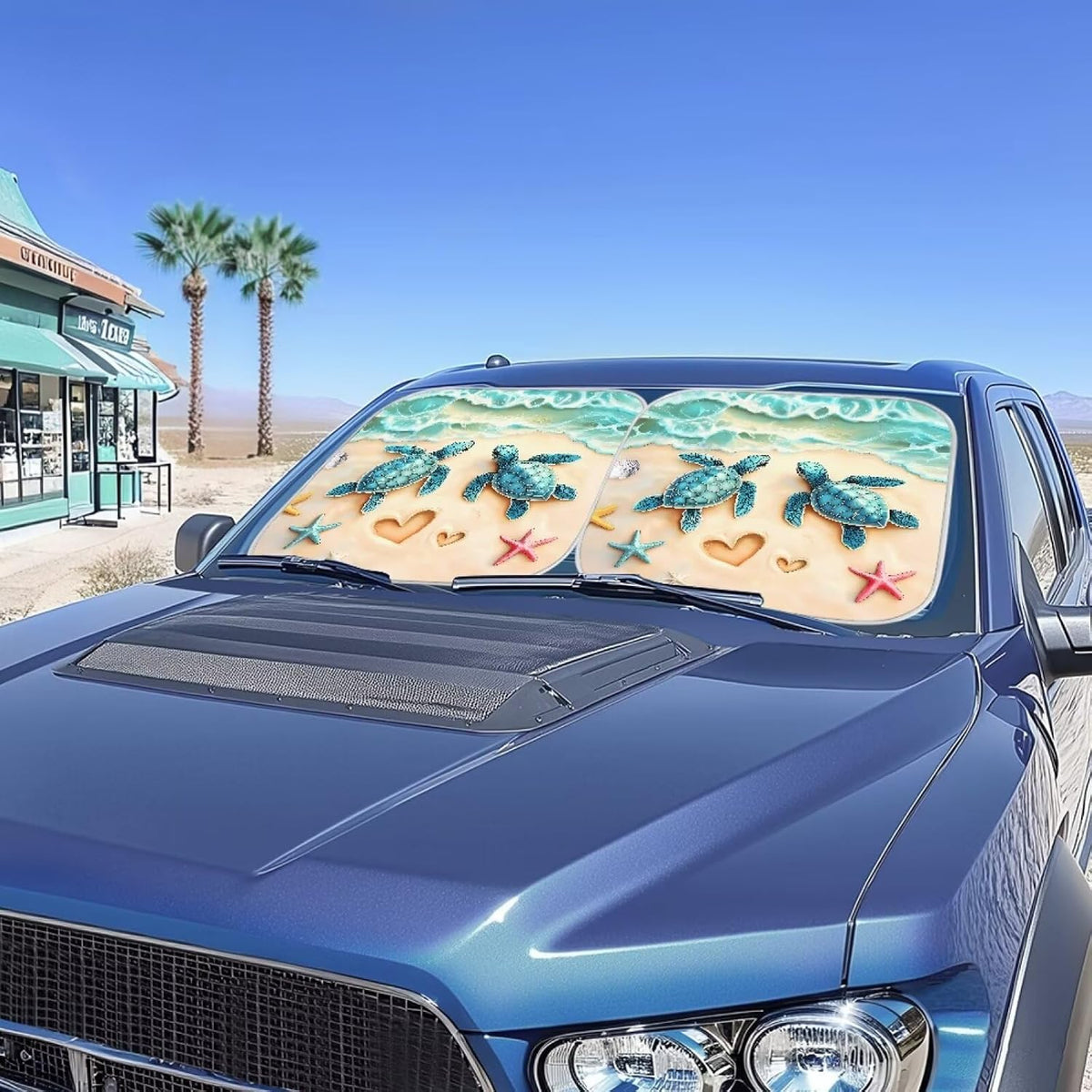 Beach Sea Turtle Car Windshield Sun Shade 2 Piece Foldable Sun Visor Protector Cover Car Privacy Shades Front Turtle Car Interior Accessories,Keeps Your Vehicle Cool Car Privacy Shades