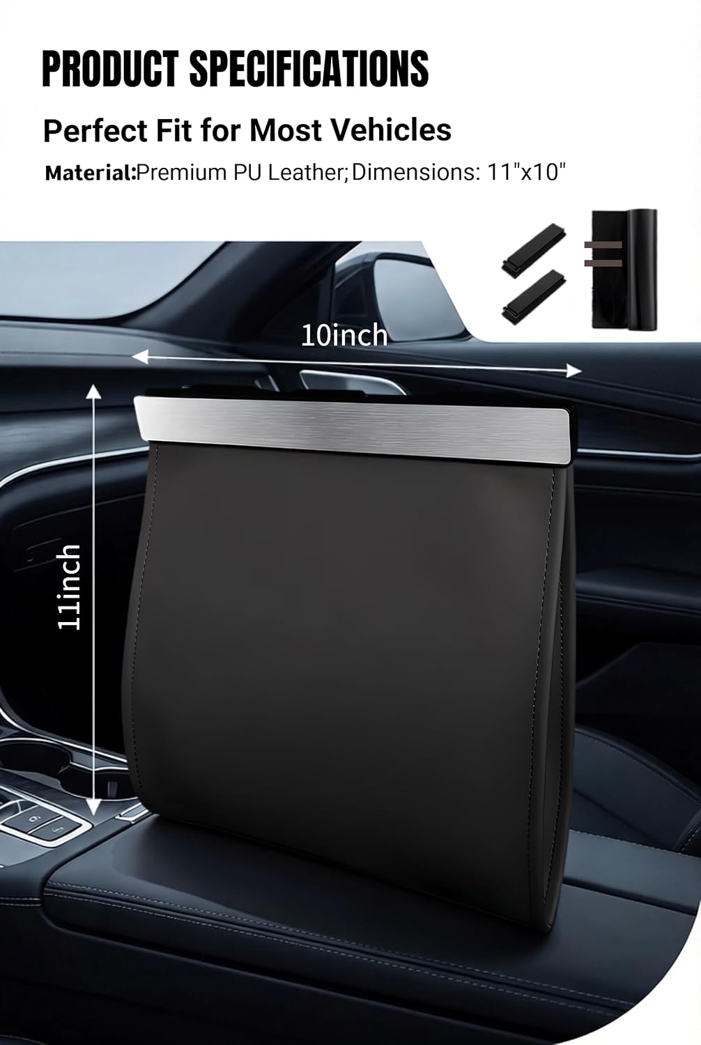 Car Trash Can with LED, Leather Trash Bag Hanging with LED Light, Magnet Garbage Can for Back Seat, Console and Door, Universal for Most Cars, SUVs, Trucks (Black)