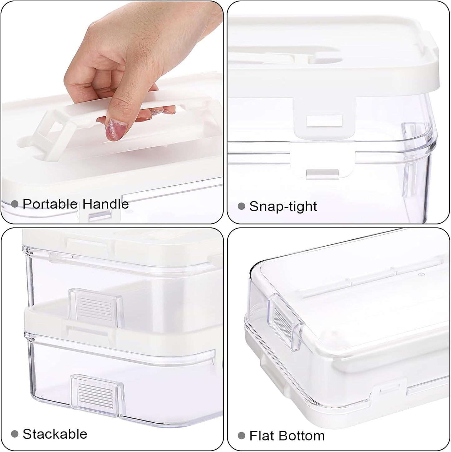 BTSKY 2 Pack Clear Plastic Storage Box with Handle & Flap Lid, Portable Craft Organizers and Storage Box Art Supply Storage Organizer Multipurpose Plastic Sewing Box for Beads Pencils Sticky Notes