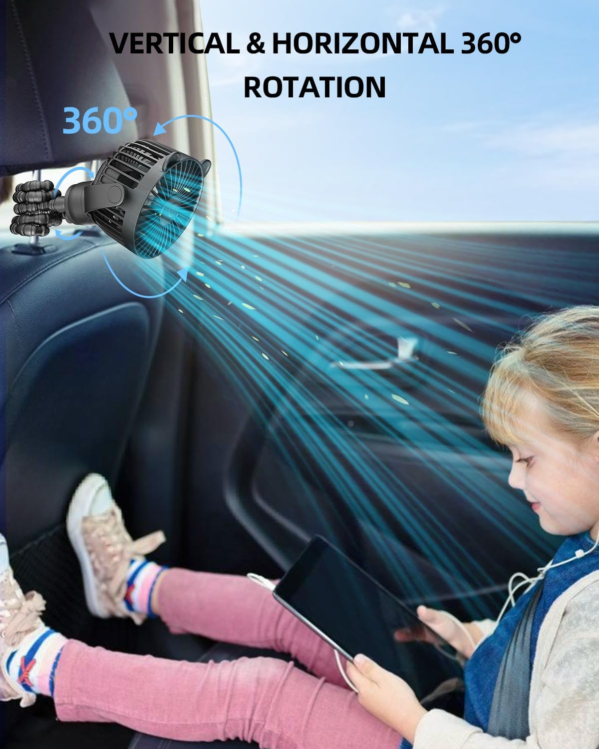 buywoo Portable Stroller Mini Fan, Small Rechargeable Personal Cooler w/ 360° Rotation, Baby Essentials for Car Seat, Crib, Bike, Treadmill, 3-Speed Battery Powered Stroller Accessories, Coal