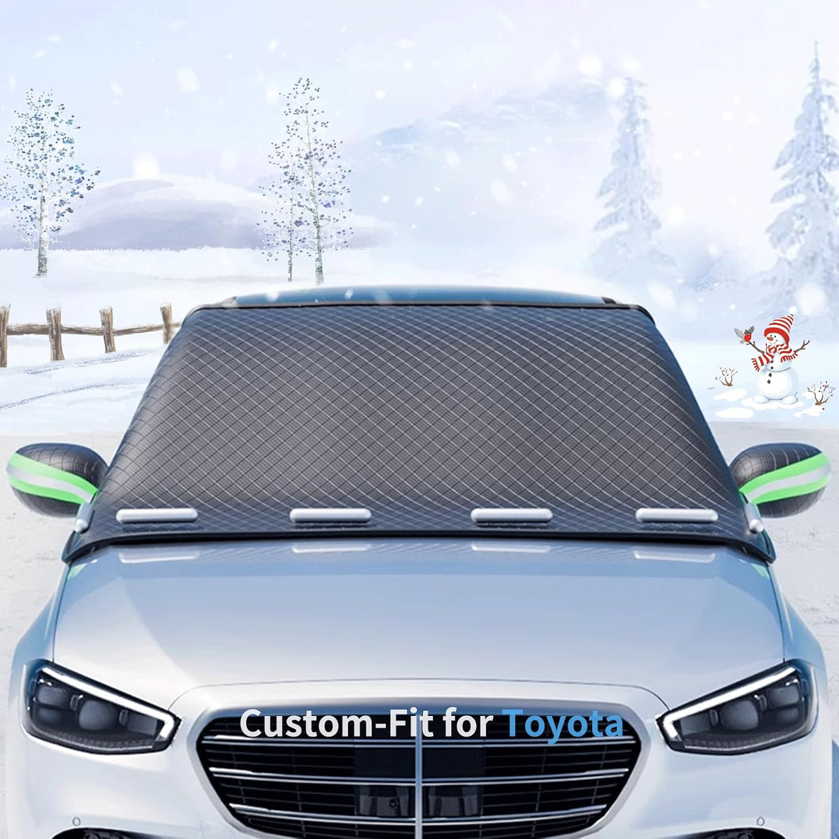 Custom fit for Toyota Windshield Snow Covers, 8 Layers WAaterproof Windproof Protection, Frost Defense, Ice, Sun, Snow, UV, Designed for Toyota Accessories (for Toyota Prius)
