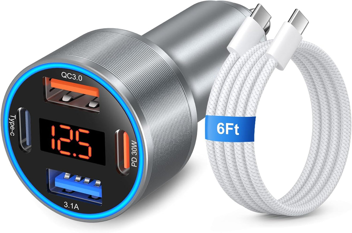 65W 4-Port Super Fast Type C Car Charger USB C for Samsung S26/S25/S24/S23
