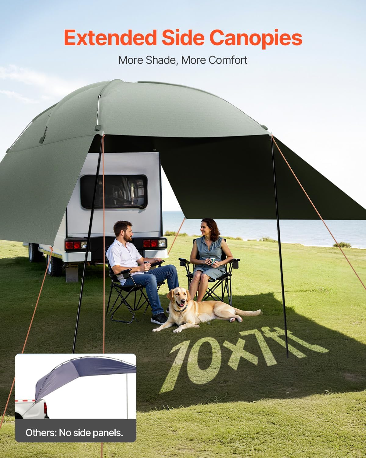 VEVOR Versatility Camping Tent, Auto Canopy Sun Shade UV50+ PU3000mm, Car Tailgate Sun Shelter for Truck Bed, SUV, RV, Van, Trailer and Overlanding, Portable Teardrop Awning Canopy Tear Resistant Tarp