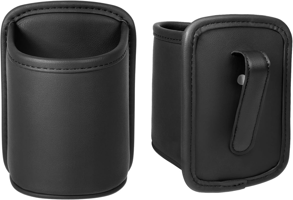 Leather Car Door Cup Holder Organizer (2-Pack) | Anti-Sag Clip On Backseat Cupholder for Side Door, Front Seat | Extra Auto Drink Holder Standard 3.22" Fit for 20-30oz Tumbler | Ideal for Sedans & EVs