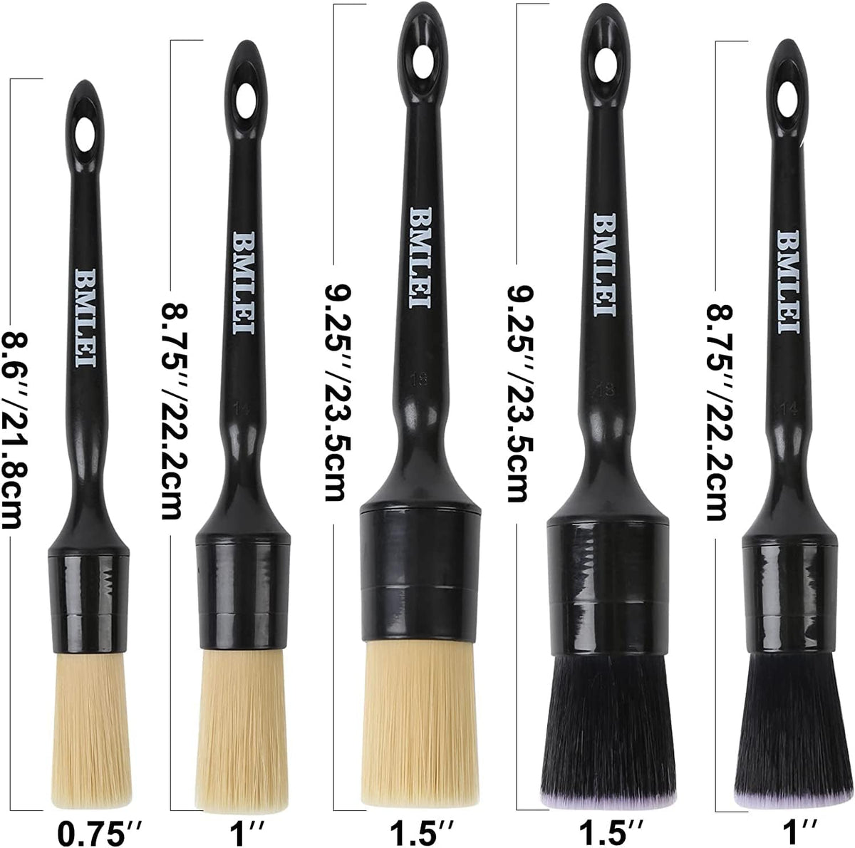 BMLEI 5pcs Car Detailing Brushes Set, Boars Hair Auto Car Detail Brush Kit