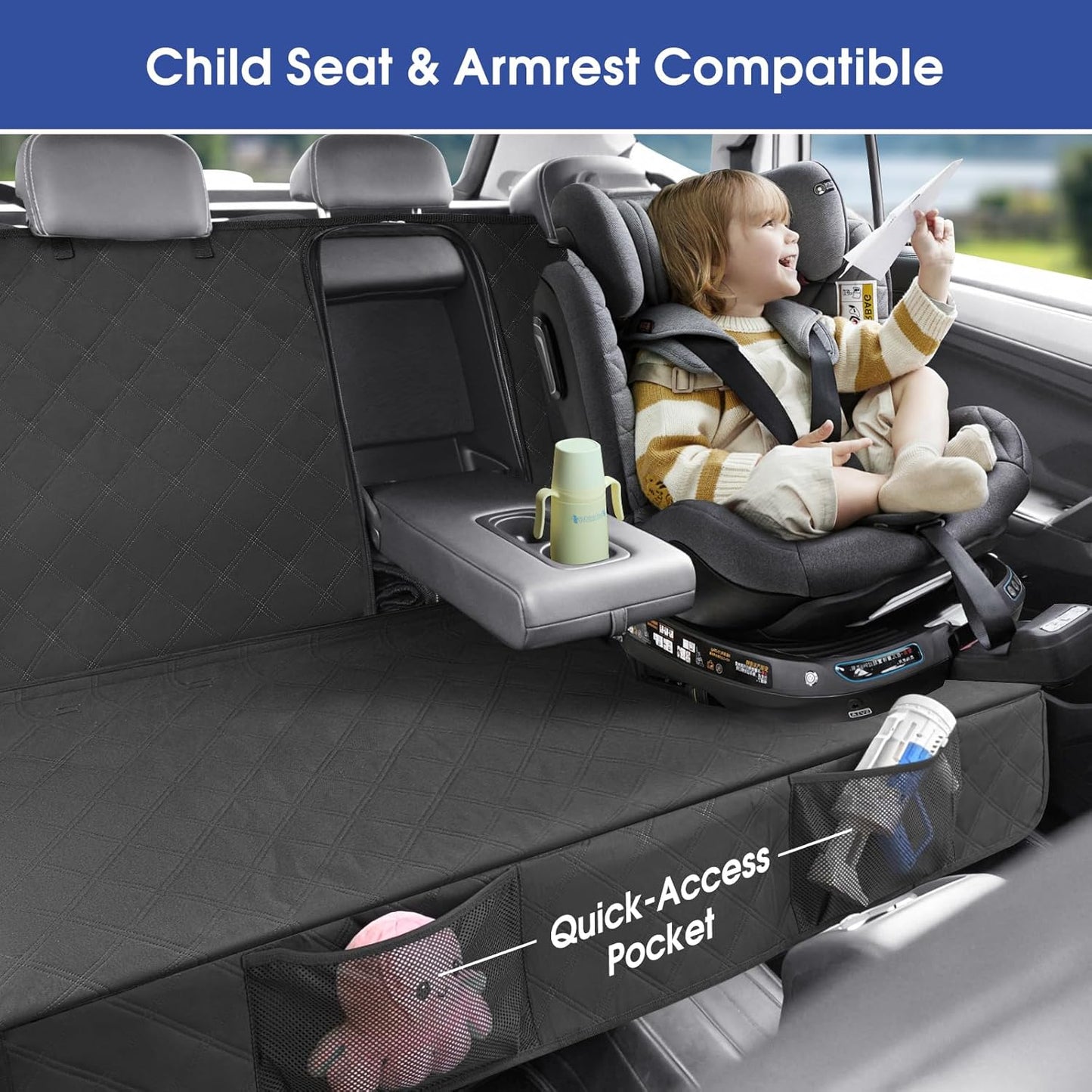 ALLANSING Upgraded 900D Heavy Duty Dog Back Bench Seat Cover, Car Seat Protector, Seatbelt & Armrest Compatible, Waterproof & Non‑Slip for Dogs & Kids, Fits Most Cars, SUVs & Trucks