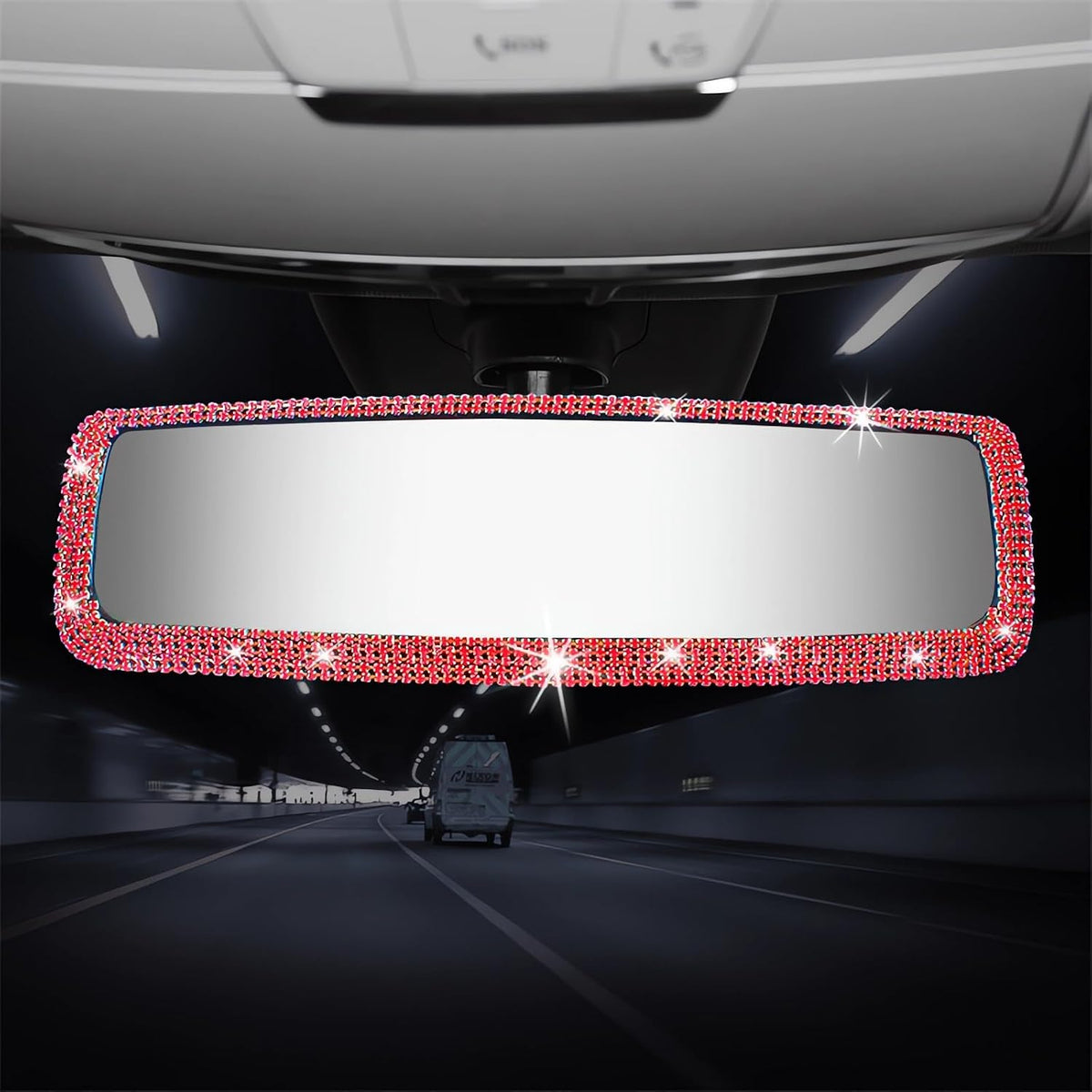 Bling Rhinestone Car Rear View Mirror - Crystal Diamond Decor for Women - Stylish Automotive Interior Accessory (Silver)