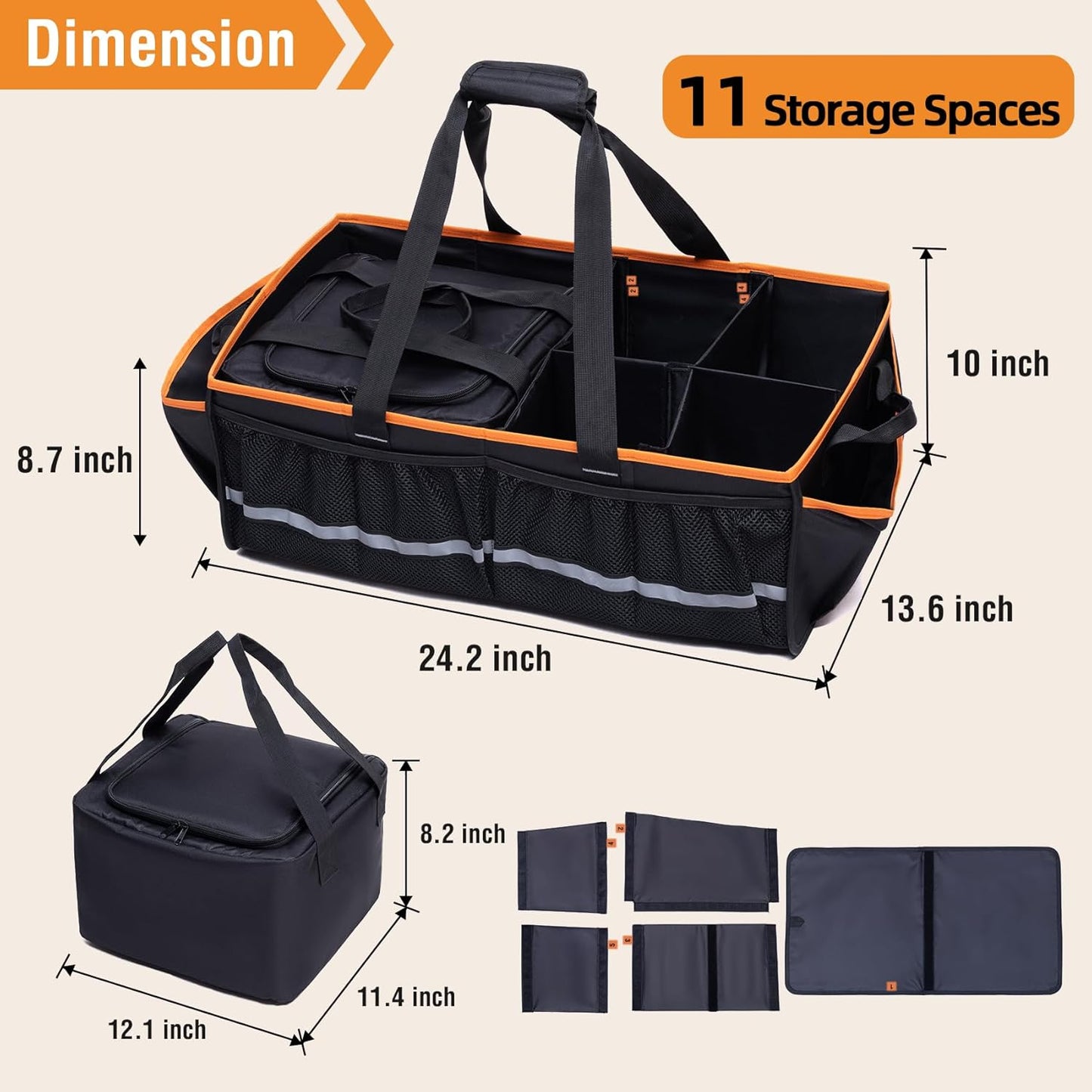 Rifachua Car Front Trunk Organizer with Cooler Bag Compatible with Tesla Model Y Model 3 2020-2026, Foldable Grocery Frunk Storage Bag Collapsible for Car SUV with Multi Compartment，Black