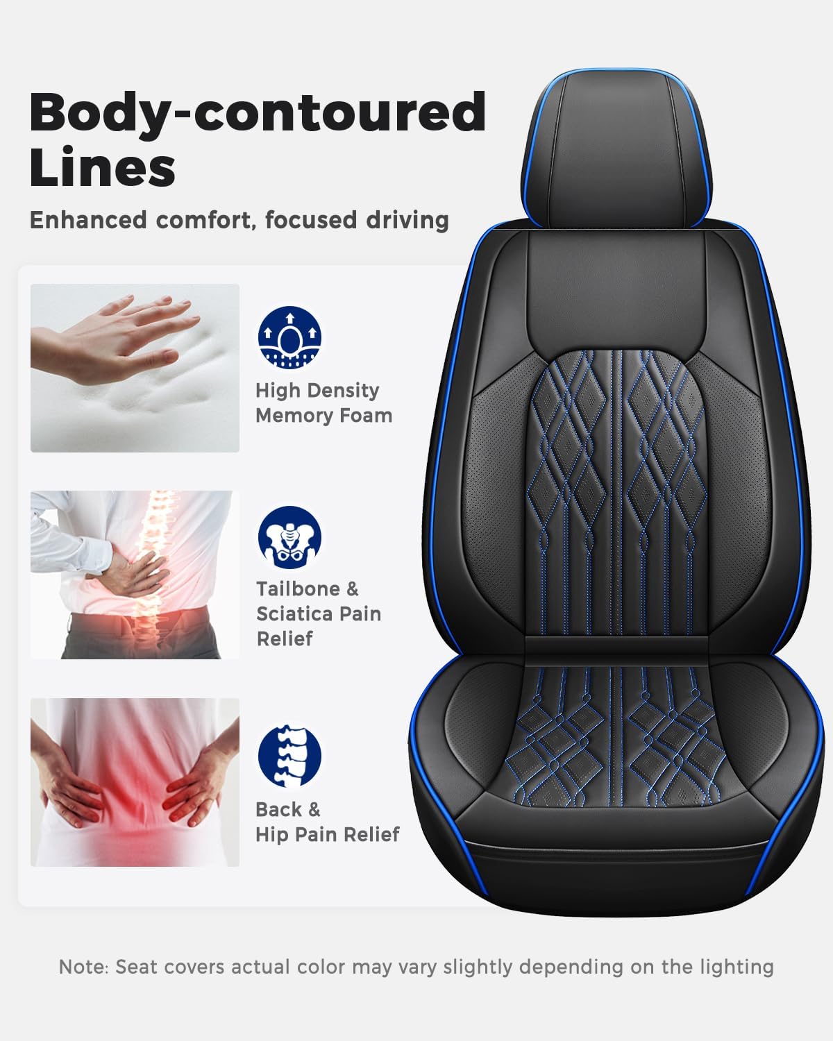 Huidasource Car Seat Covers Full Set, Leather Seat Cover Universal Fit for Most Cars Sedans SUVs Trucks, Airbag Compatible, Cup Holder Access, Easy Install, Wipes Clean, Wear-Resistant, Black&Blue