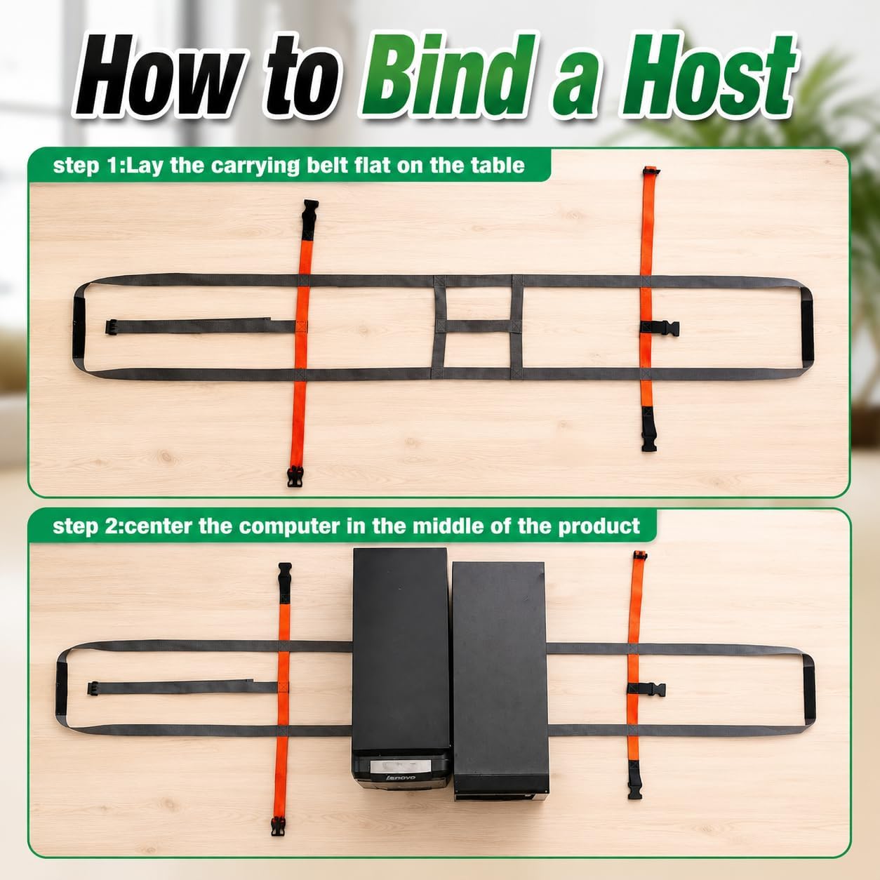 Desktop Computer Tower Carrying Straps, Heavy Duty PC Case Straps for Gaming PC Moving, Adjustable Desktop Carrying Harness for PC Tower Transport, Computer Strap Carry System