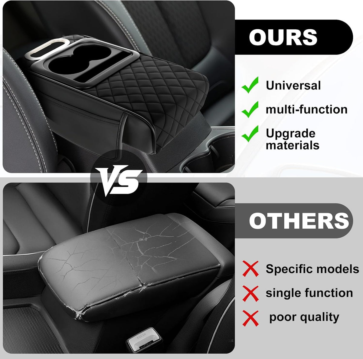 5-in-1 Arm Rest Cover Universal Armrest Storage Box Upgrade Memory Foam Console Cover with Cup for Car Phone Tissue Box Holder