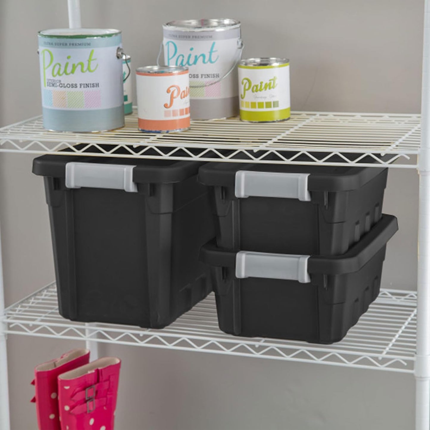 Sterilite 12-Pack Plastic Storage Bins with Lids, Stackable Containers, 7.5 Gallon, Black