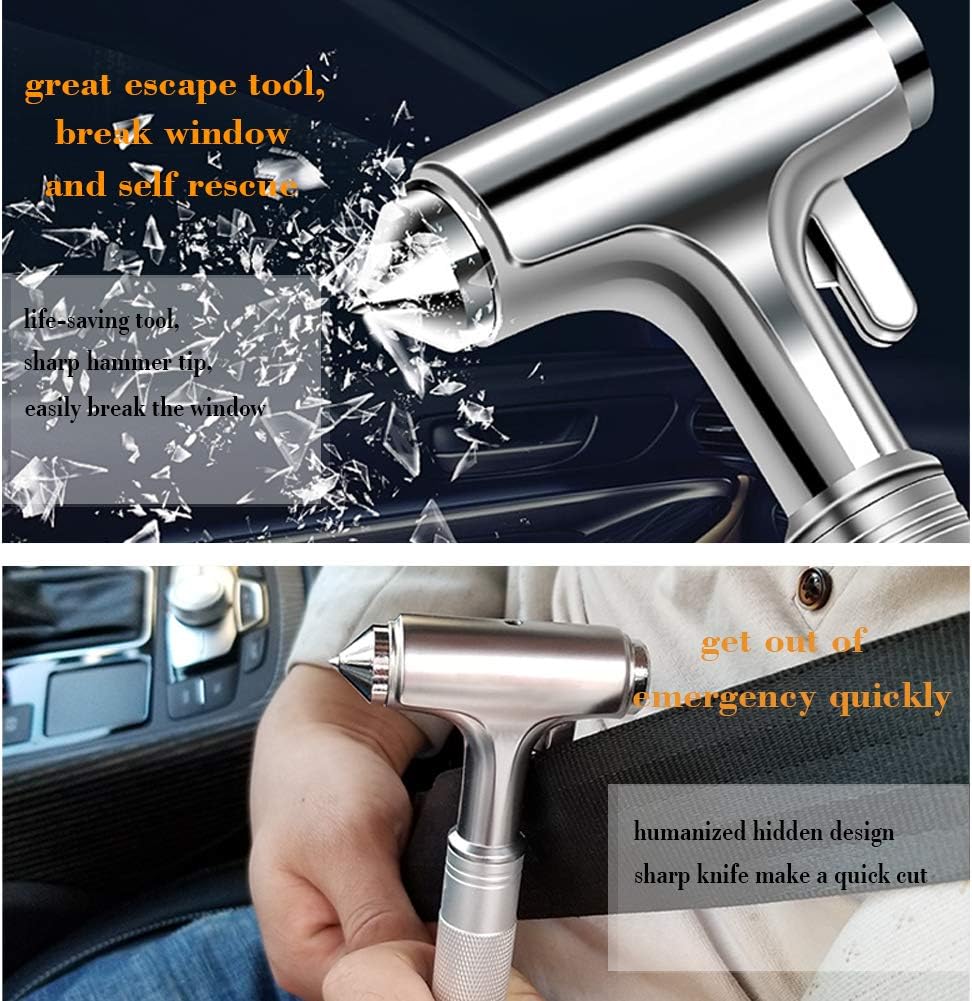 All Metal Safety Hammer with Window Breaker and Seatbelt Cutter - 3-in-1 Emergency Escape Tool for Car, Heavy-Duty Aluminum Alloy Car Accessories for Men, Essential for Emergency Car Kit (1pc)