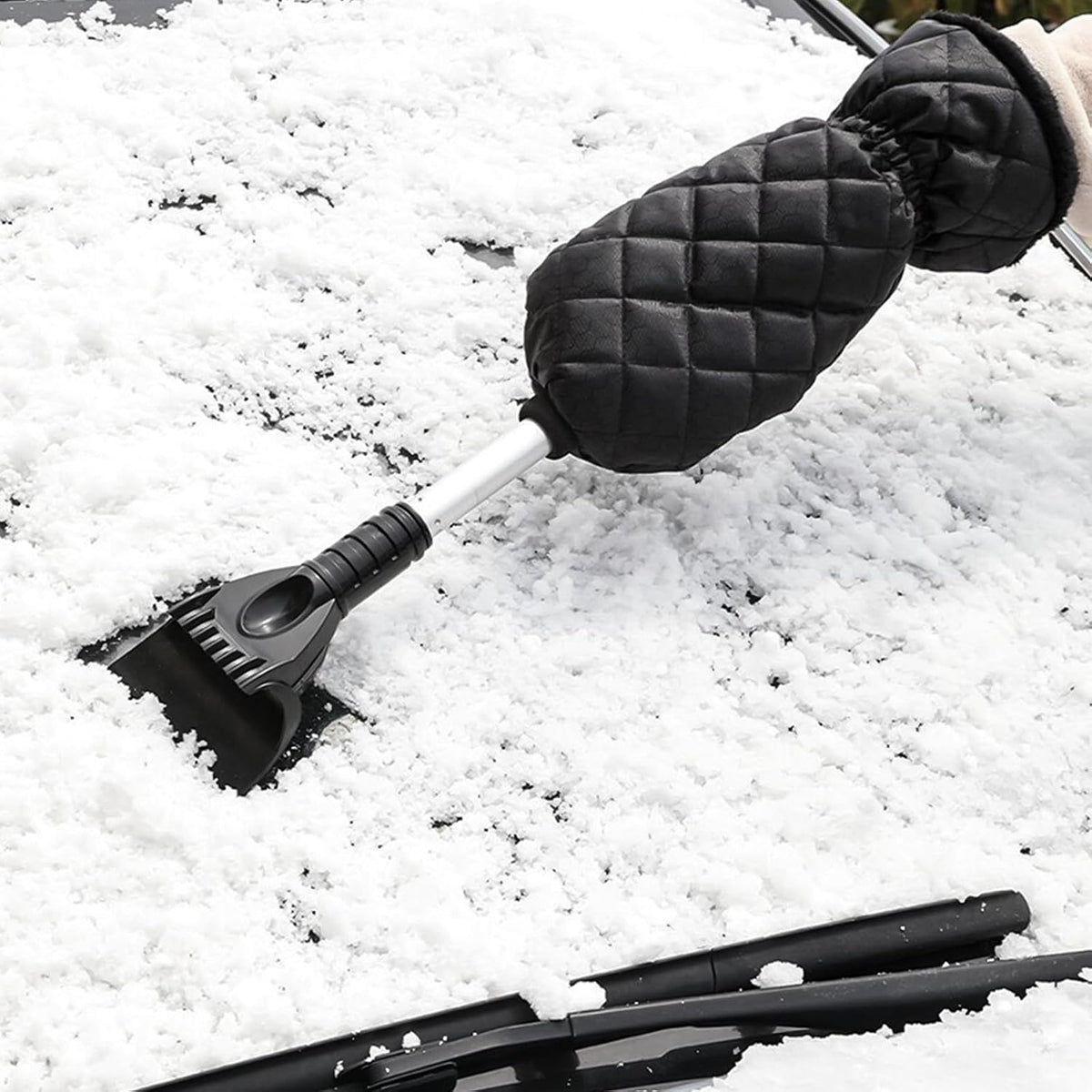 Xmas Car Snow Shovel Gloves, Telescopic Ice Scraper with Brush