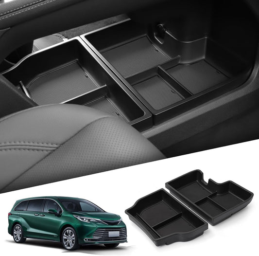 smabee 2PCS Center Console Organizer Lower Tray for Toyota Sienna 2021-2026 Accessories, ABS Lower Center Console Tray Interior Storage Box Interior Black