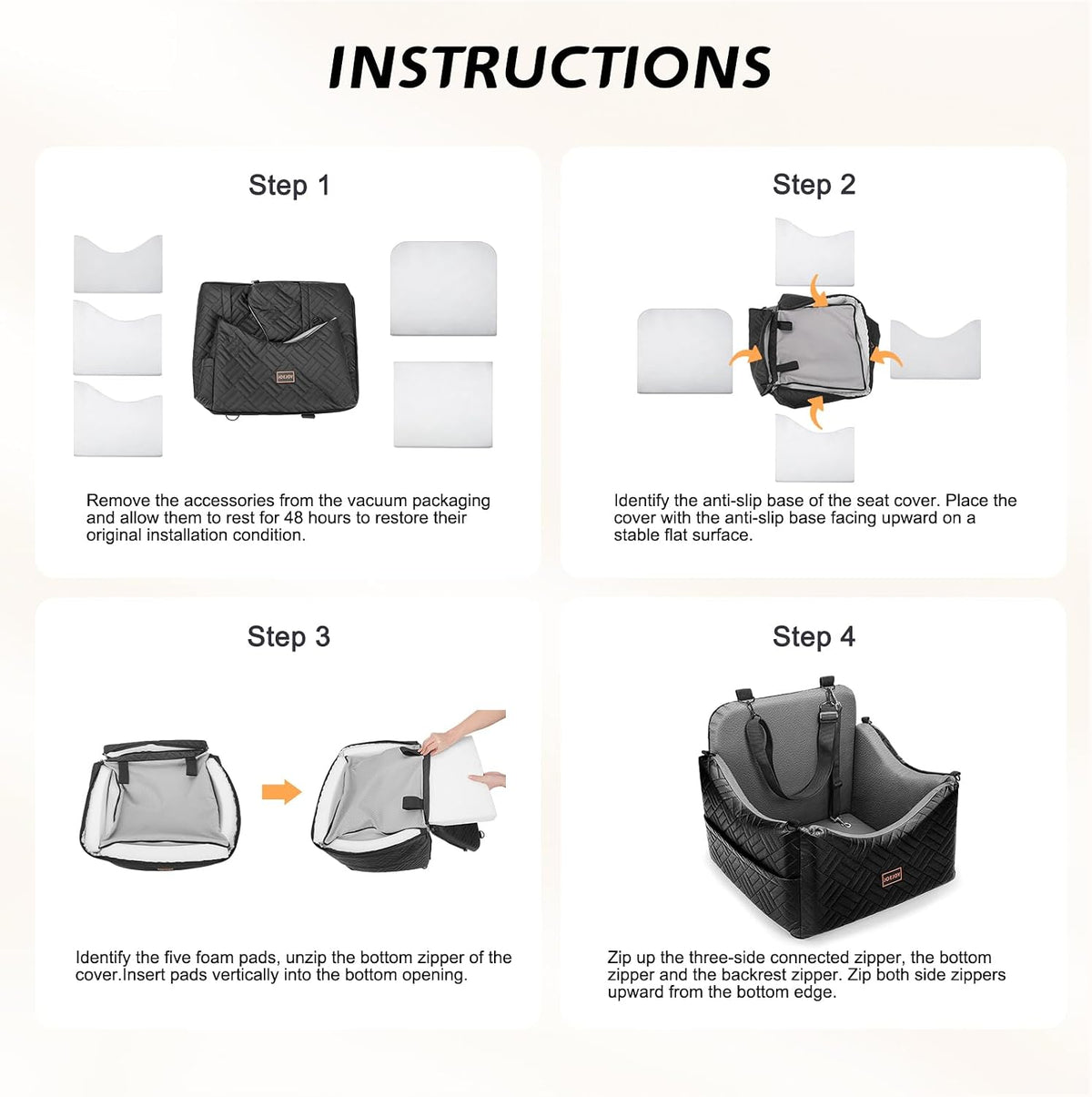 JOEJOY Dog Car Seats for Small Medium Dogs, Wipe Clean Waterproof Detachable PU Leather Cover, Thickened 2 inch Memory Foam Pet Car Seat with Safety Belt and Storage Pockets(No Cushion)