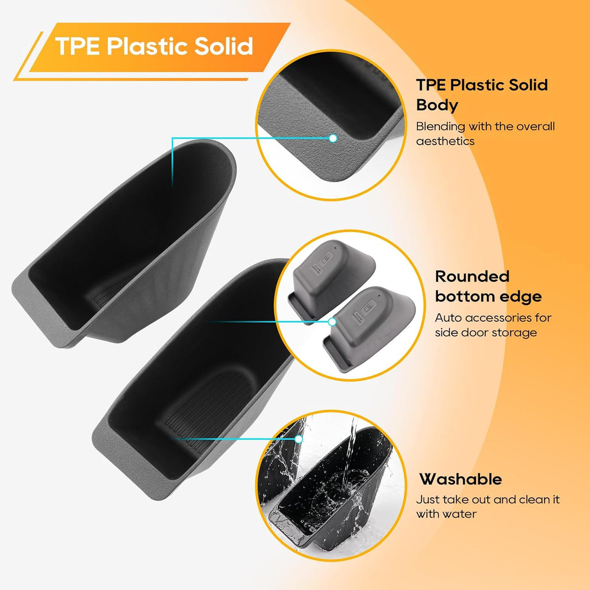 for Tesla Model 3 2023 2024 2025 Trash Can Front Door 2PCS Side Door Trash Bin, Waterproof TPE Auto Garbage Bin, Portable Side Door Insert Mount, Interior 2023 2024 2025 Tesla Model 3 Accessories