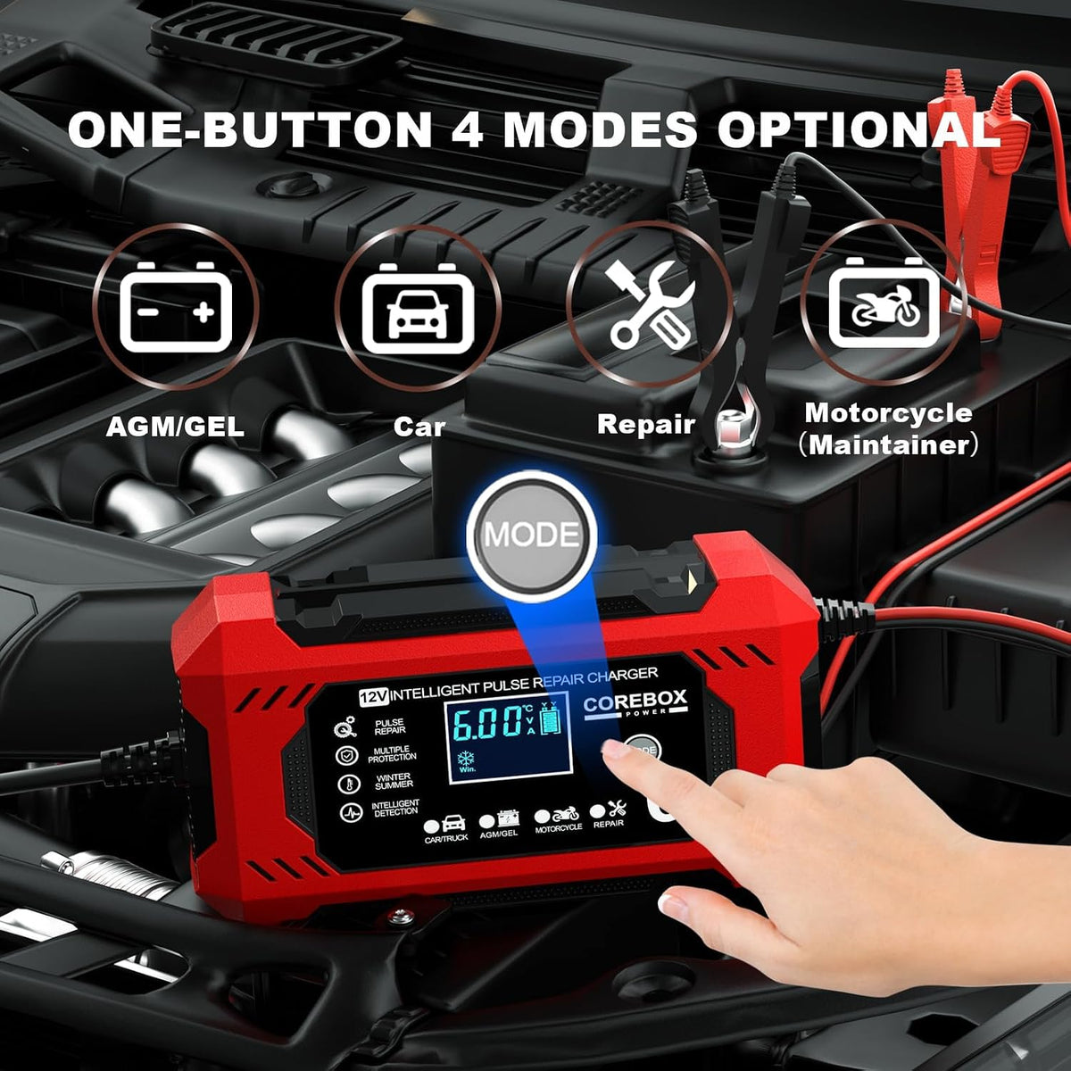 Corebox Battery Charger 6-Amp 12V Automatic Smart Battery Trickle Charger