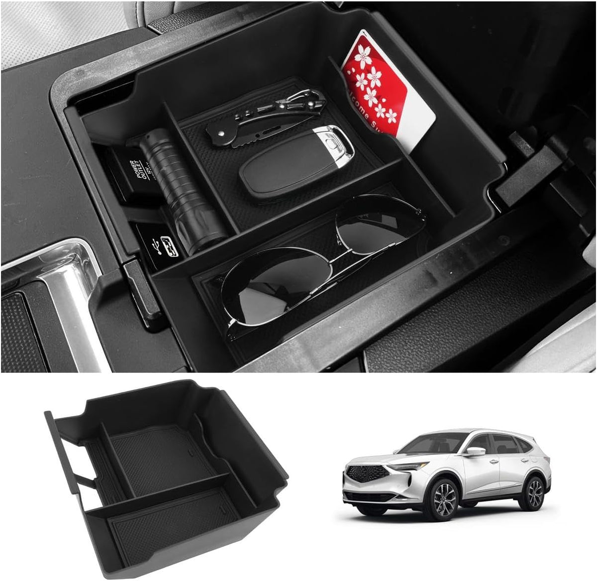 LUWU 2024 A cura MDX Center Console Organizer for 2022 2023 2024 A cura MDX Accessories Armrest Console Storage Box Insert Tray ABS Material Black (NOT FOR 2025 2026 Model)