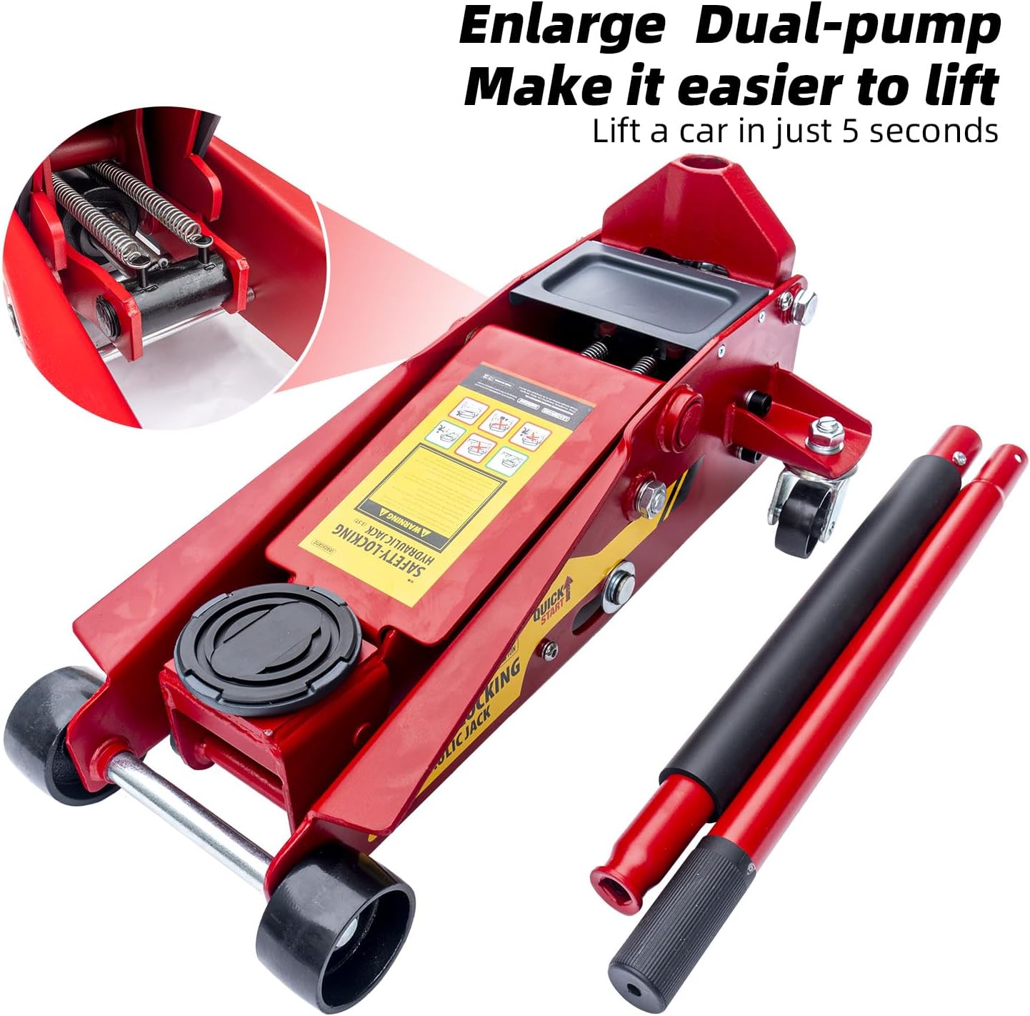 【Upgraded】 Safety Floor Jack System 3.5 Ton (7000 lbs) Automatically Locking After Lifting for Double Safety 2-in-1 Hydraulic Jack with Integrated Jack Stand Quick Lift for Car, SUV, Truck & Garage