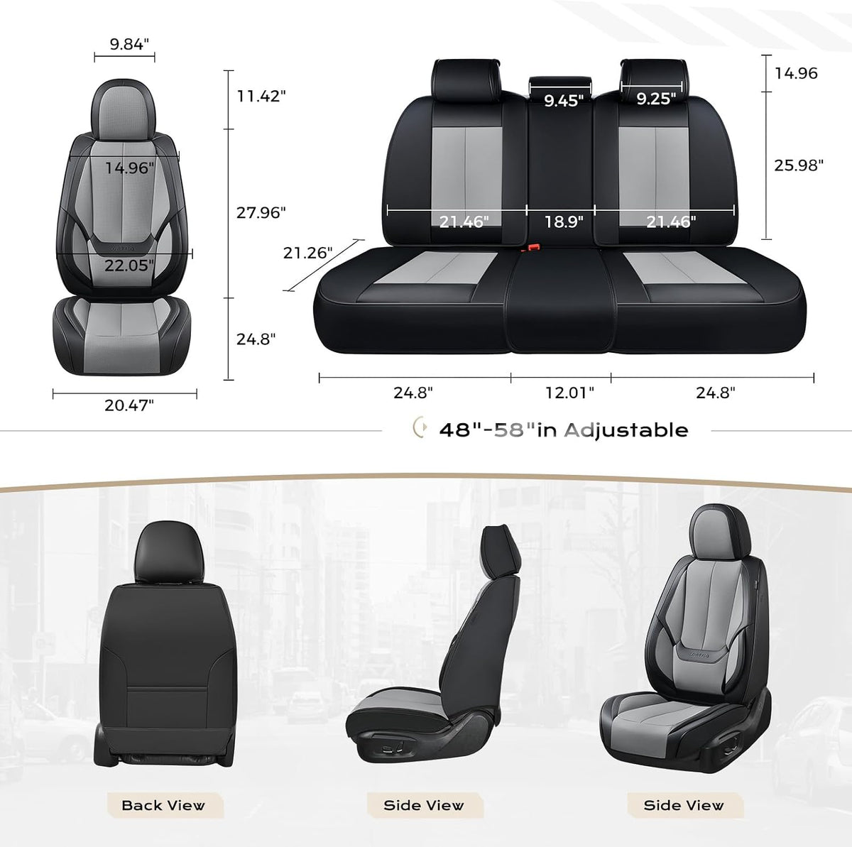 Coverado Car Seat Covers Full Set, Car Seat Protector Waterproof, Nappa Leather Car Seat Cushion, Seat Covers for Cars, Front Seats and Back Universal Fit for Most Cars