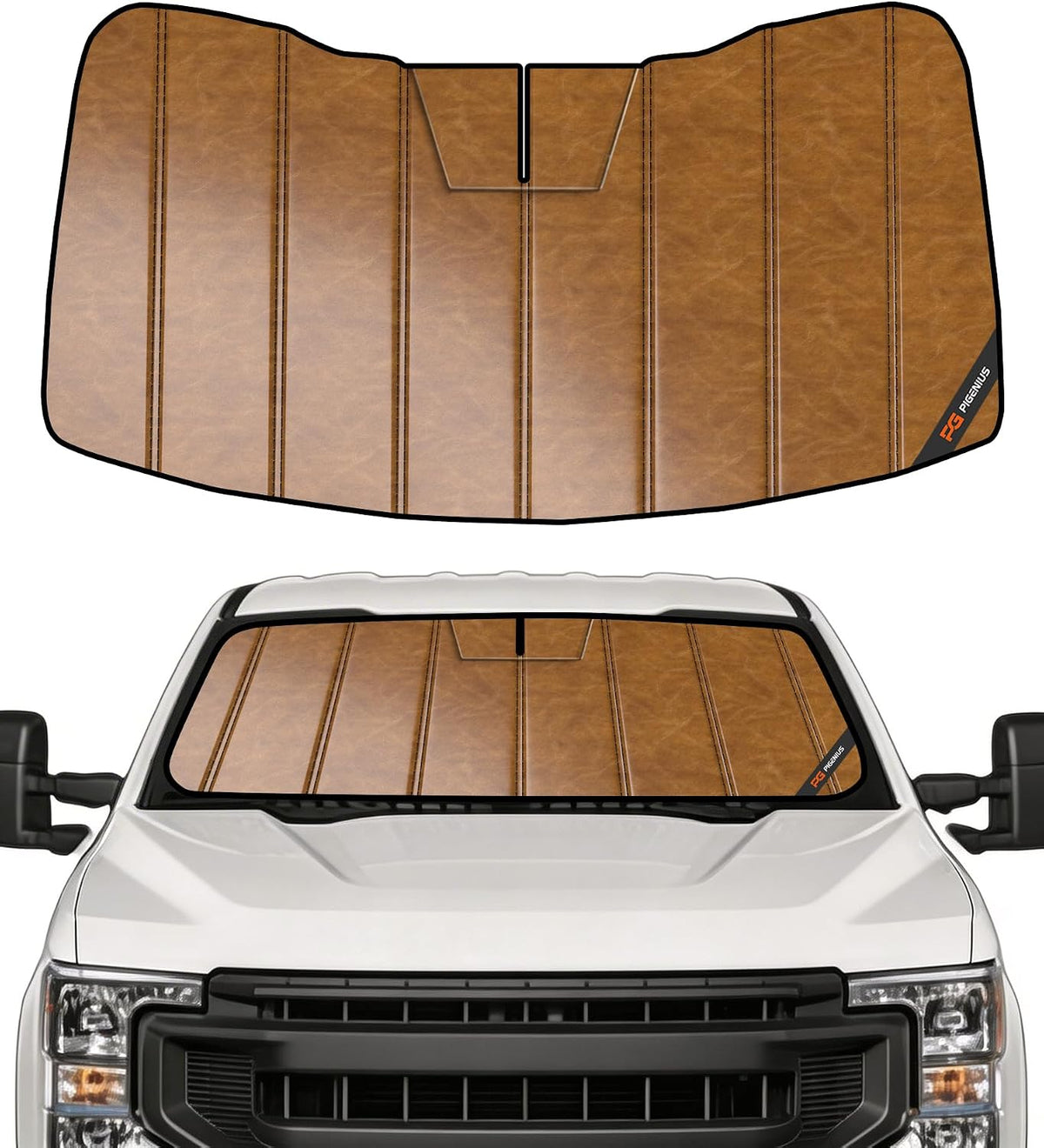 Pigenius Windshield Sun Shade for Ford Bronco 2021-2026, Custom Fit Front Window Sunshade - Leather