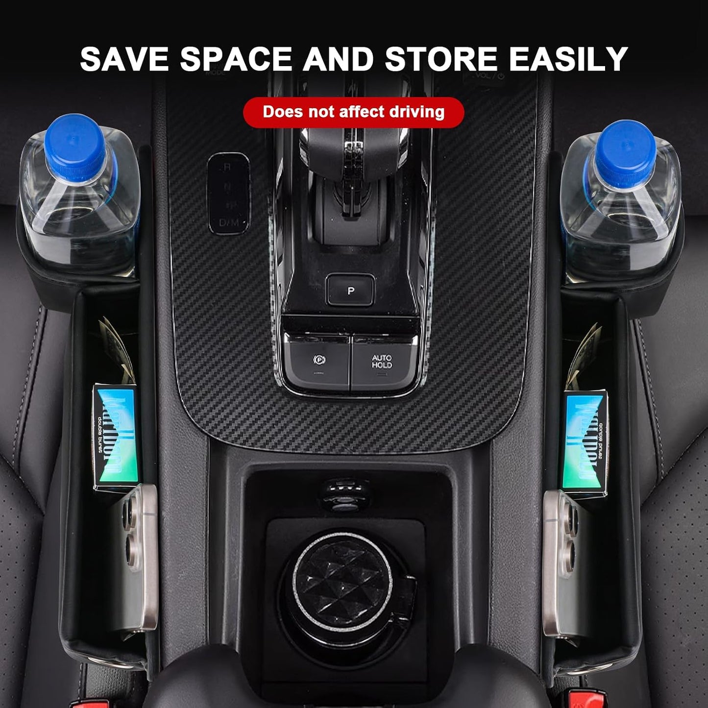 LINPING Car seat gap filler organizer,2024 Universal New Seat Gap Storage Box, Car Leather Cup Holder Gap Bag for Glasses Phones Keys and Cards (black, Driver+Passenger)
