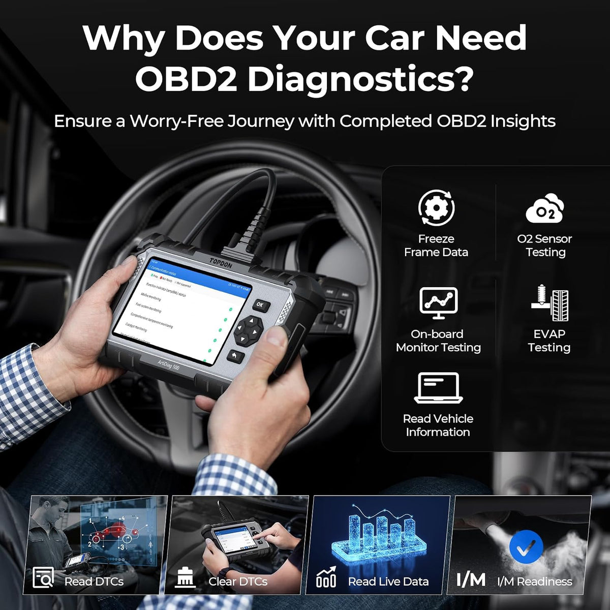 TOPDON AD500 Car Diagnostic Scanner, Engine ABS SRS Transmission Scan Tool