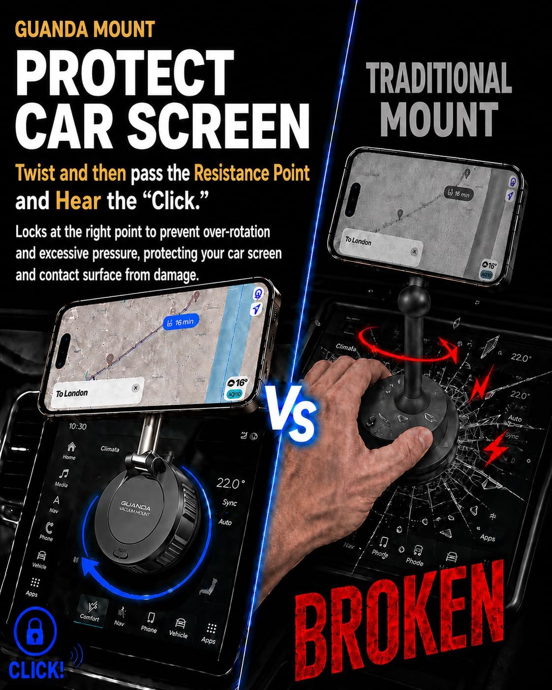 Upgraded Windshield/Screen Car Phone Holder for MagSafe with Vacuum Suction