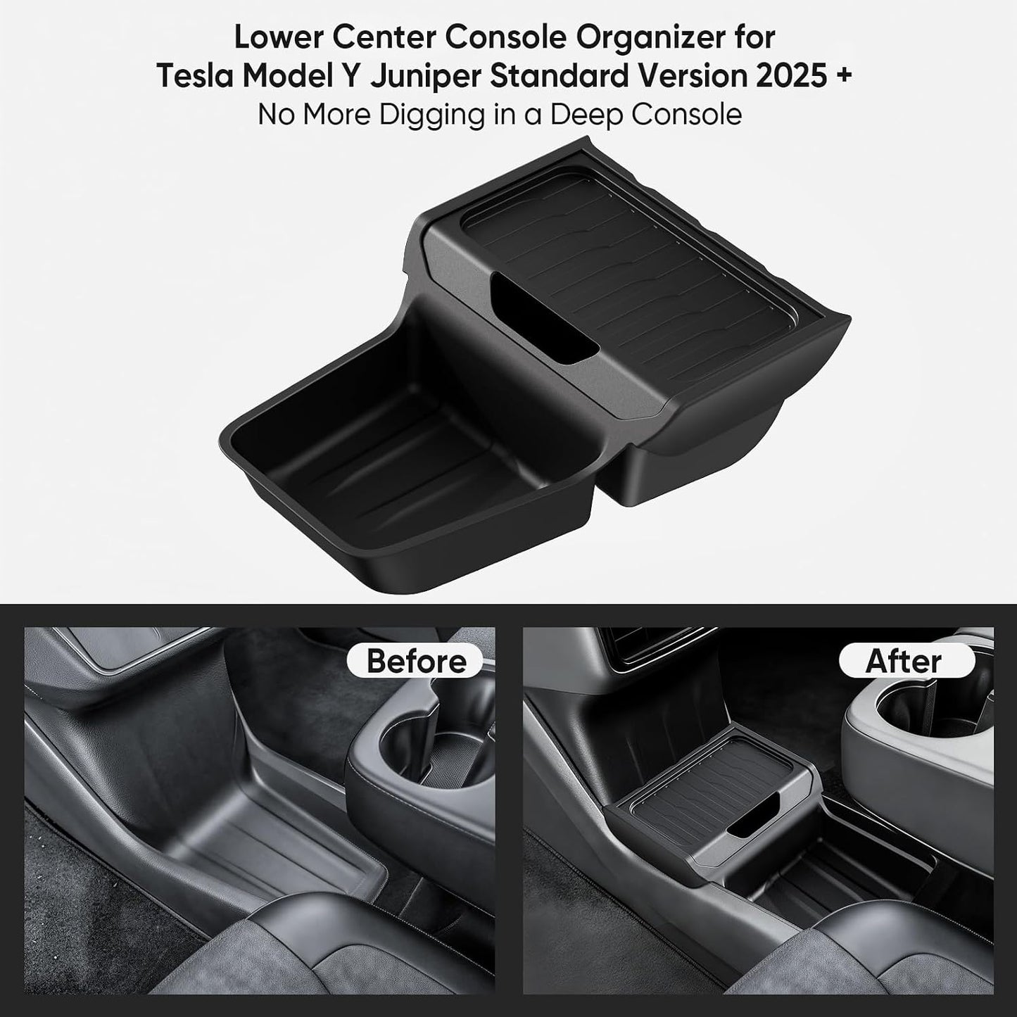 Center Console Organizer with Cup Holder for Tesla Model Y Juniper Standard Version 2025+,Insert Tray with Easy-Open Lid, Dual-Layer with Quick Access & Deep Storage, Easy Install & Removable