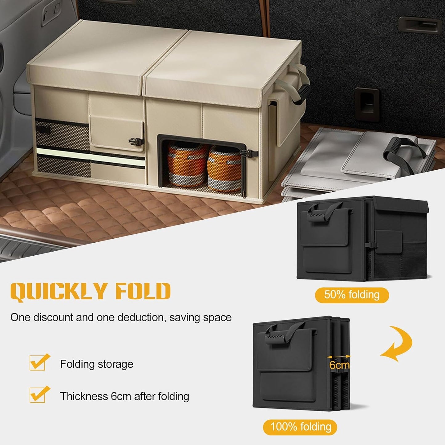 Ergocar Car Trunk Storage Organizer Oxford Cloth Car Interior Accessories Folding Multi-Compartment Suitable For Suv/Truck/Automotive