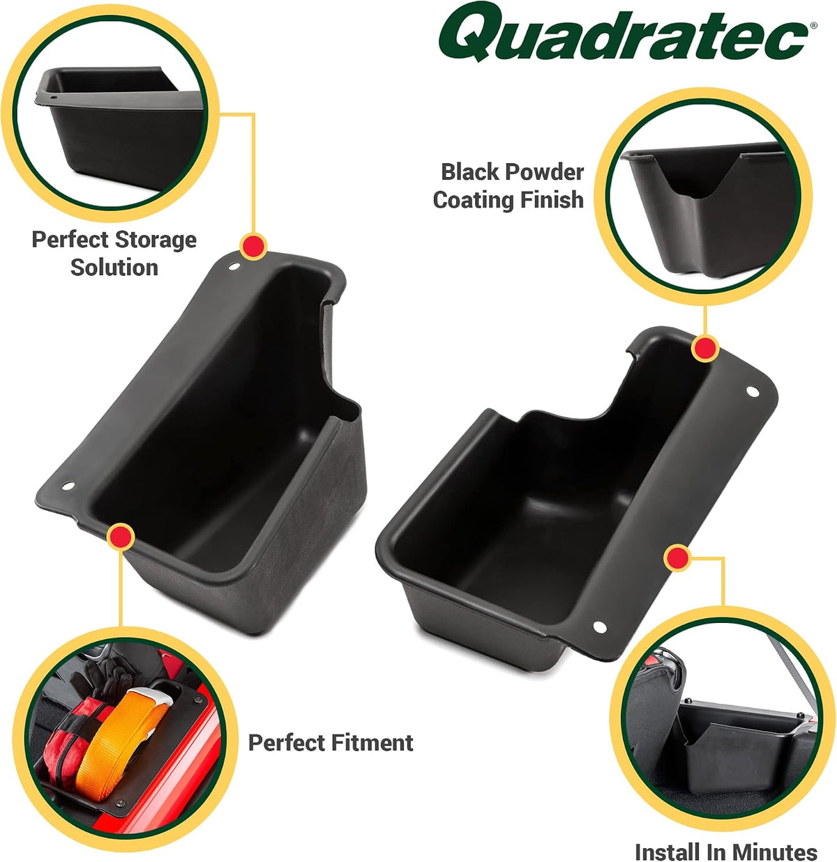 Quadratec Rear Wheel Well Storage Organizer Bin, 2-Piece Set for Left & Right Side - Fits Jeep Wrangler JL Unlimited 4-Door 2018-2022 - Interior Jeep Wrangler Accessories - Cargo Area Storage Box