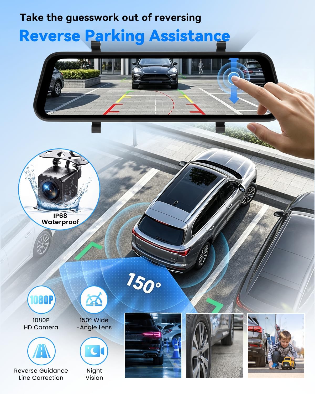 4K Rear View Mirror Camera, Dash Cam with 64GB Card WiFi