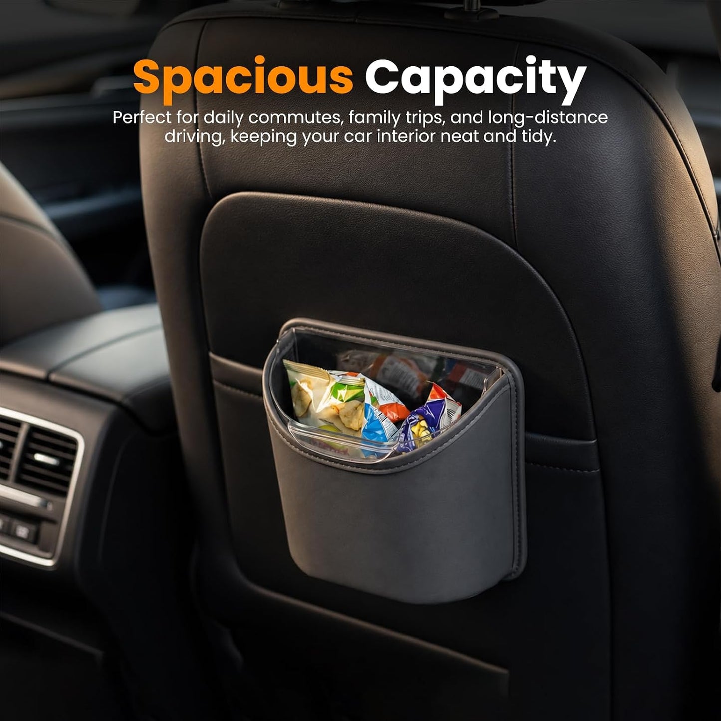 Car Trash Can,Double-Layer Car Grabage Can with Hanging Clips,Leakproof Leather Automotive Trash Bin,Portable & Multi-Purpose Vehicle Garbage Cans for SUV,Truck,Cars Door & Seatback (Black)