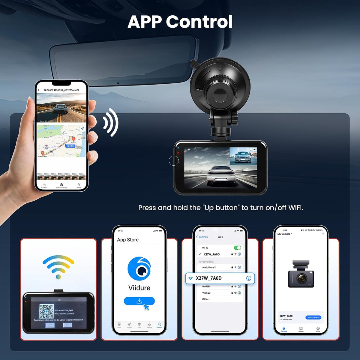 4K Dual Channel Dash Cam 360° Front and Rear 3'' Car Camera with 64G Card