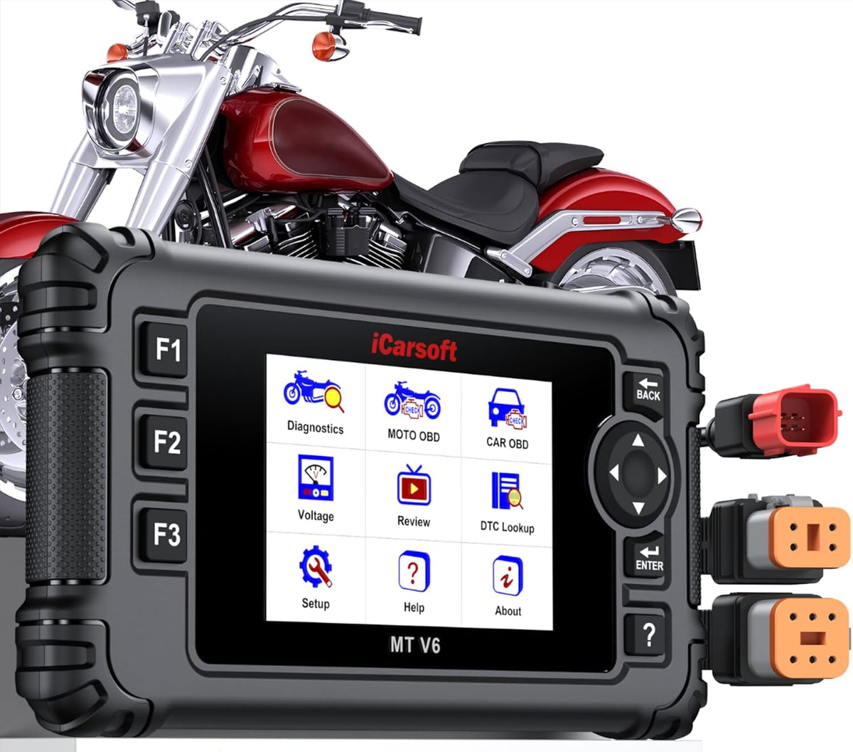 iCarsoft MT V6 Motorcycle Diagnostic Scan Tool for Harley, 57 Reset Services, 43 Actuation Test, Battery Test, All Motorbike System Diagnose, Read/Clear Codes, Live Data,Also Car OBD2 Diagnose