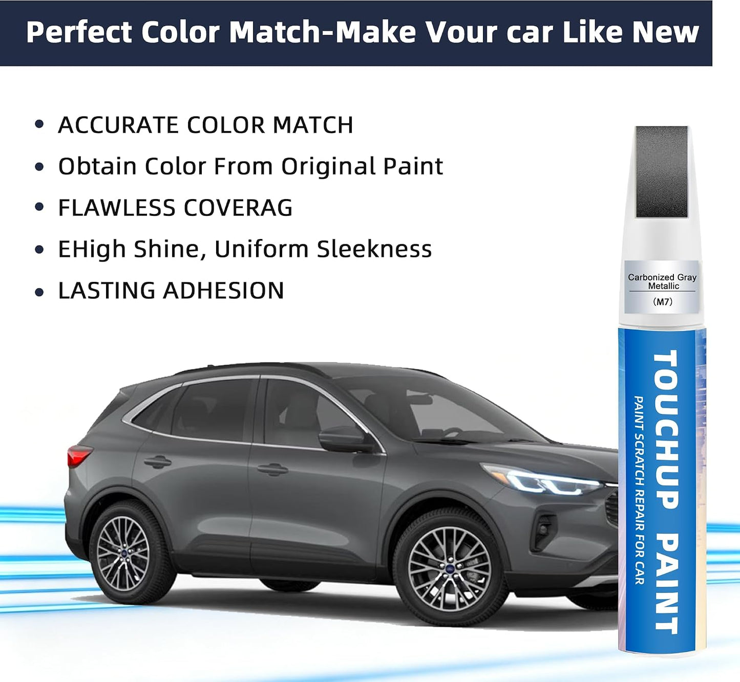 Carbonized Gray Metallic(M7) Touch Up Paint Compatible with Ford 2-in-1 Car Scratch Repair Pen for Rock Chips, Door Scratches&Paint Nicks Exact Color Match Quick Dry DIY Fix for F-150 Explorer