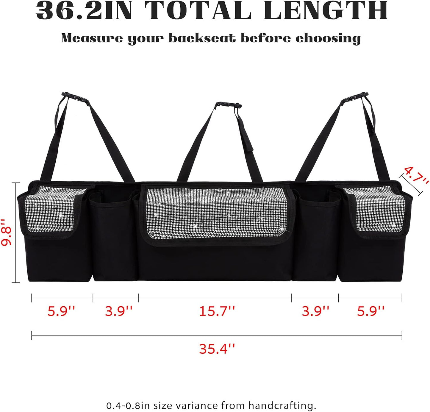 eing Car Trunk Organizer and Storage, Backseat Hanging Organizer for SUV, Truck, MPV, Waterproof, Collapsible Cargo Storage Bag with 5 Pockets, Bling Car Interior Accessories for Women,White