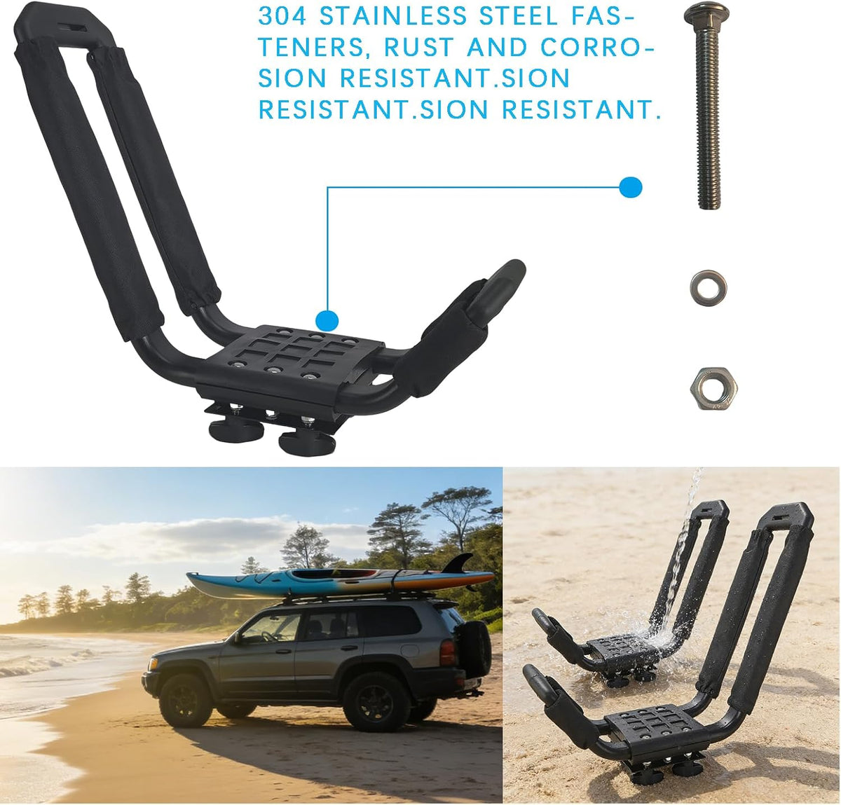 Kayak Roof Rack - Low Noise Elliptical Aluminum, Universal | For Cars/SUVs, Holds Kayaks, Canoes, SUPs, 100Lb Capacity