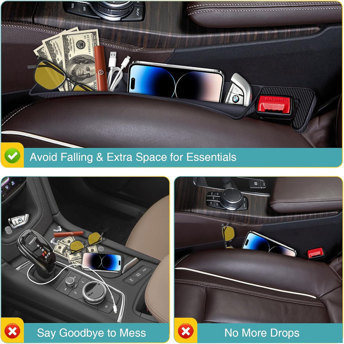 Car Seat Gap Filler Organizer, 2 Pack Front Seat Organizer - Universal Fit SUV Truck Console Side Storage Box for Holding Phone, Glasses, Car Interior Accessories