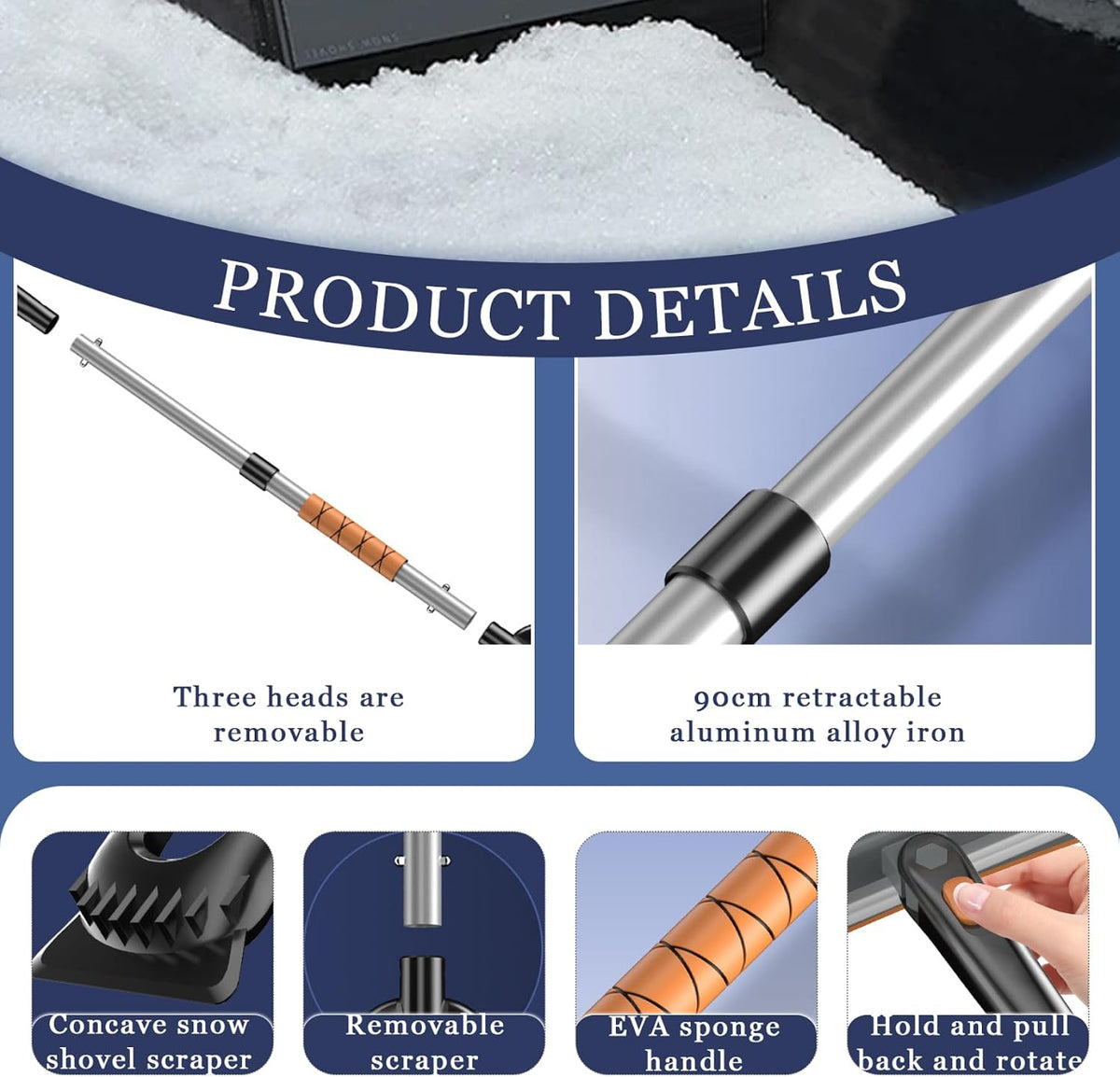 Car Snow Brush Extendable 360° Rotation with ABS Shovel Sponge Handle Ergonomic Lightweight for Vehicles Trucks SUVs