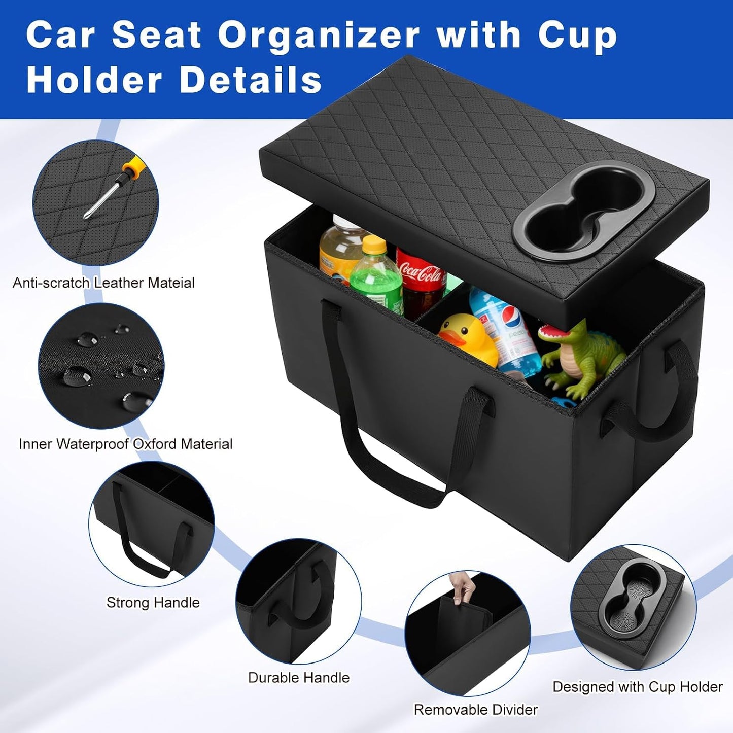Shademax Custom for Ford Explorer Seat Organizer with Cup Holders Car Backseat Organizer for Ford Explorer 2020-2025 2026 Accessories Console Organizer for Kids Toys, Baby Supplies, Travel Dog Toys