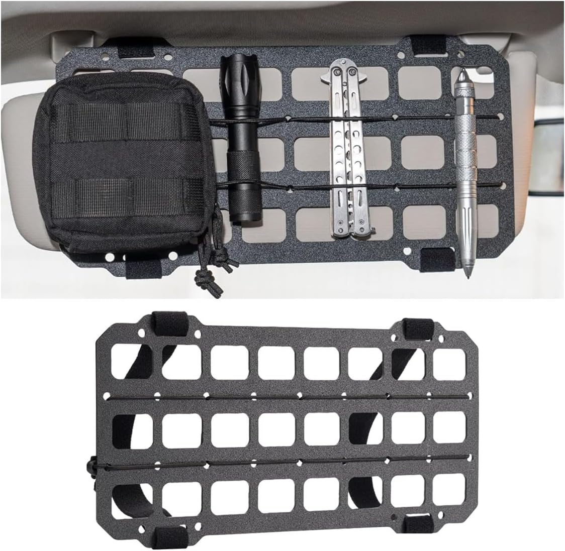 Car Headrest Organizer Rigid MOLLE Panel, Tactical Gear Seat Back Organizer, EDC Pouch Tool Gadget Holder, Backpack Insert Panel for Truck Equipment Mount Plate Modular Storage Shelf (Headrest Panel)