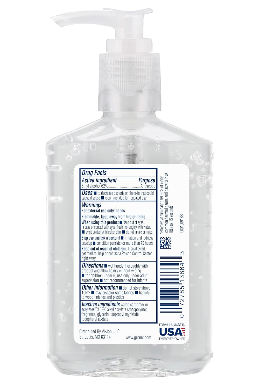 Germ-X Original Hand Sanitizer, 8 Fl Oz (Pack of 12), Less Drying Moisturizing Gel with Vitamin E, No Rinse Formula, Pump Bottle