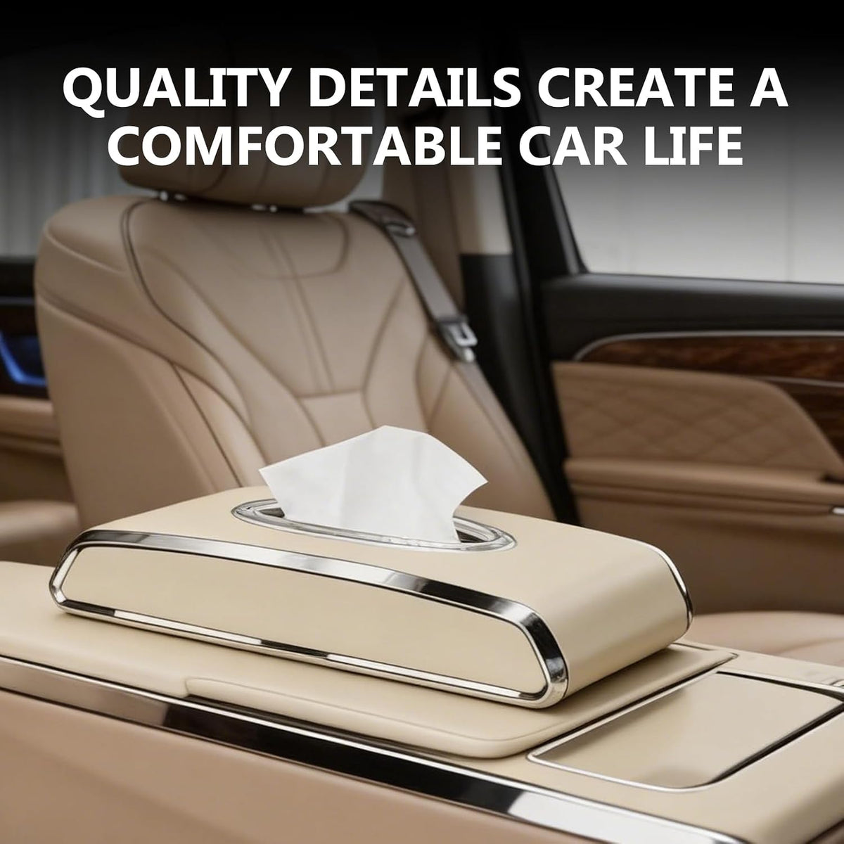 Car Tissue Holder, Armrest & Back Seat Organizer, Beige