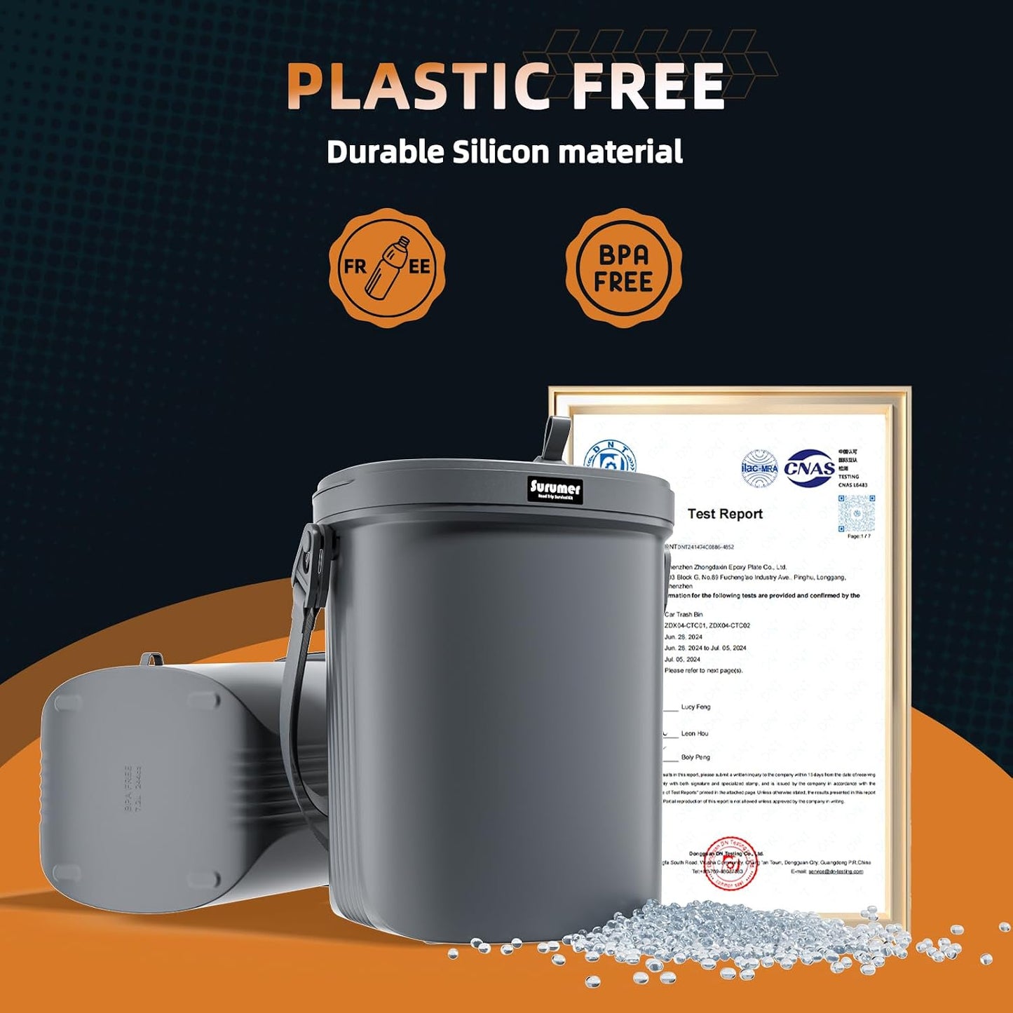 2 Gallon Silicon Car Trash Can with Lid - 100% Leak-Proof Trash Bin, Waterproof Garbage Can, Gifts for Men and Women