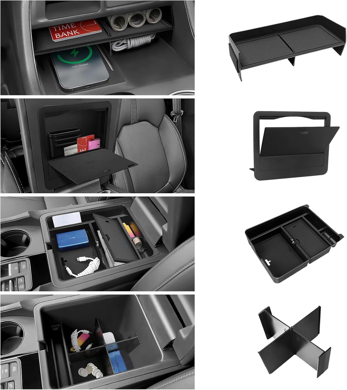 3PCS Center Console Organizer Compatible with Honda 2023-2025 2026 Pilot & 2024-2026 Passport & 2024 2025 Ridgeline Accessories Armrest Divider Hidden Box Organizer