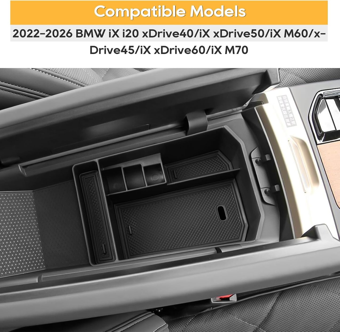 For 2026 iX Center Console Organizer - 2022 2023 2024 2025 2026 BMW iX xDrive45 xDrive60 M70 Armrest Storage Box 2025 iX i20 Console Organizer Insert Tray 2022-2025 2026 BMW iX Accessories Durable ABS