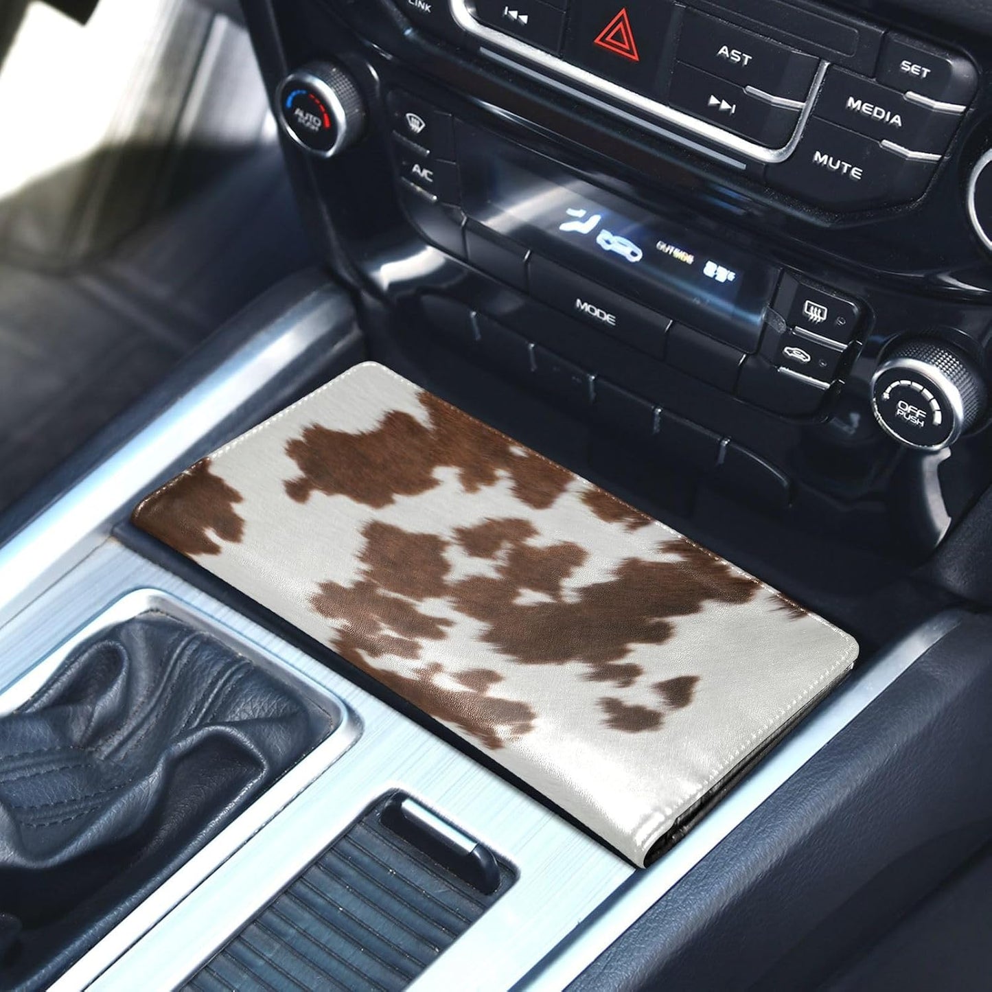 GuoChe Glove Box Organizer Car Registration and Insurance Holder Cow Print Texture Car Document Holder Auto Glove Compartment Essential