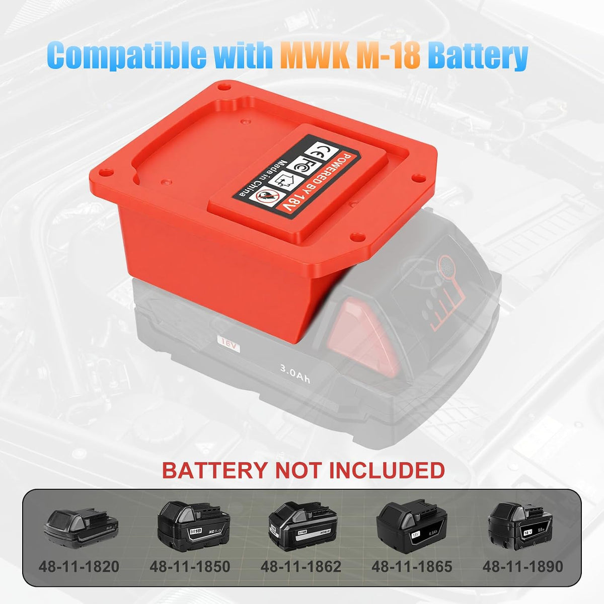 Jumper Cable Adapter for Milwaukee M18 Battery, 10AWG Jump Starter Cable